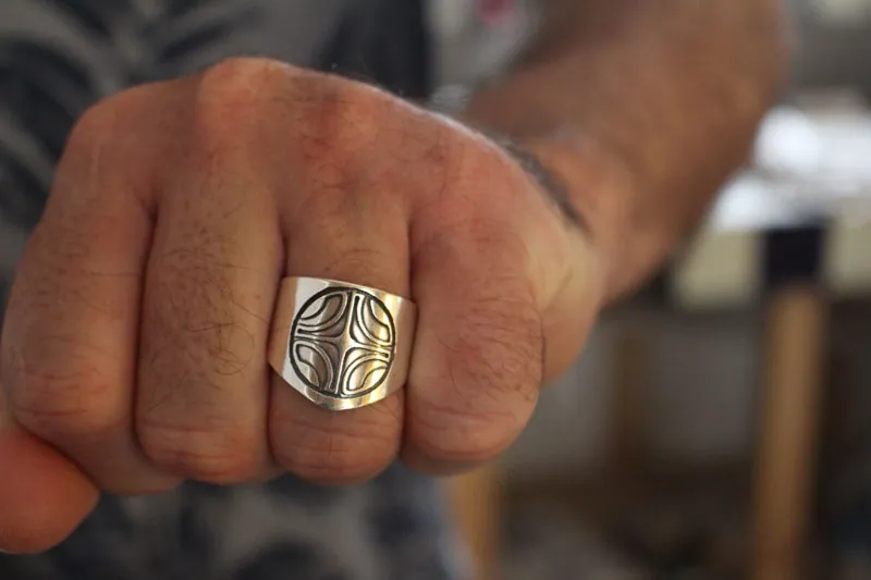 Marquise, Marquesan cross signet ring in sterling silver