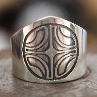 Marquise, Marquesan cross signet ring in sterling silver
