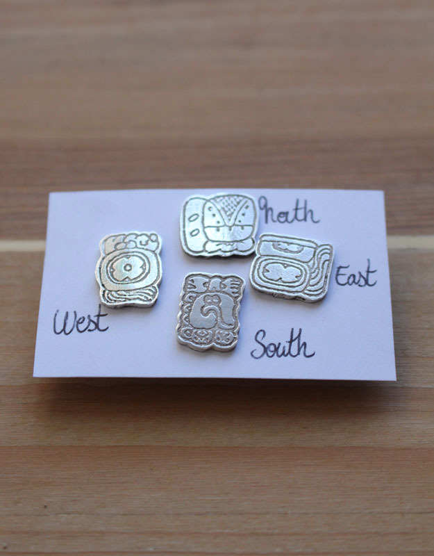 Mayan cardinal points, mexican glyph earrings (north-south-east–west) in silver