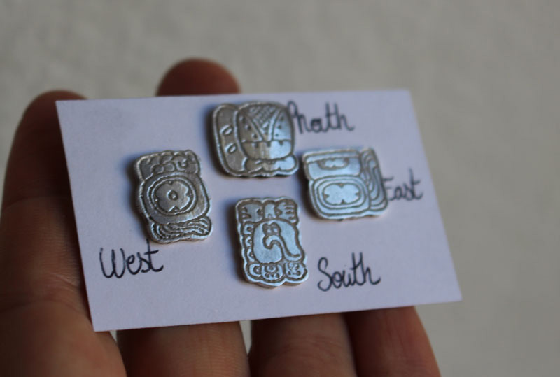 Mayan cardinal points, mexican glyph earrings (north-south-east–west) in silver