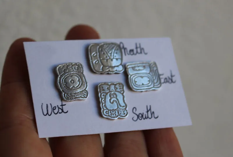 Mayan cardinal points, mexican glyph earrings (north-south-east–west) in silver