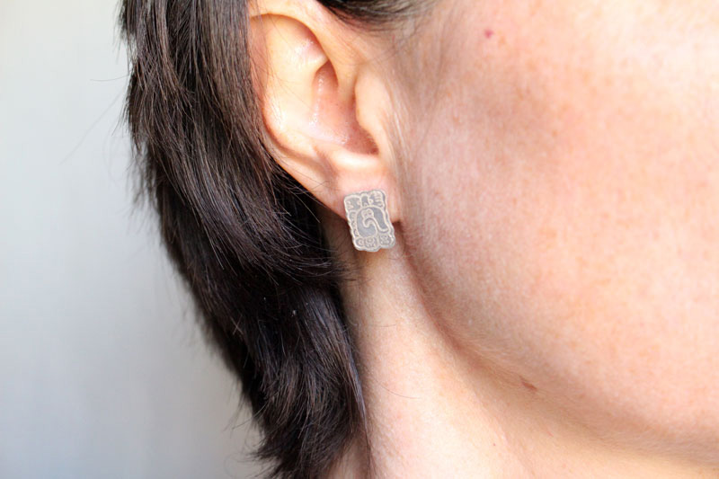 Mayan cardinal points, mexican glyph earrings (north-south-east–west) in silver