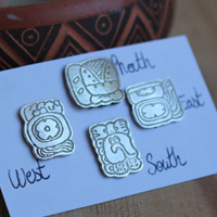 Mayan cardinal points, mexican glyph earrings (north-south-east–west) in silver