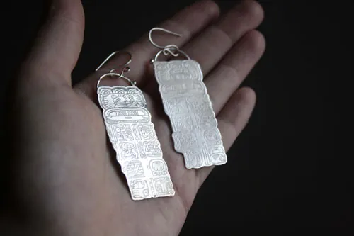 Mayan long count, maya calendar earrings in silver