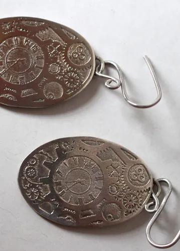 Mechanical needles, steampunk gear earrings in sterling silver