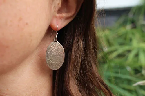 Mechanical needles, steampunk gear earrings in sterling silver