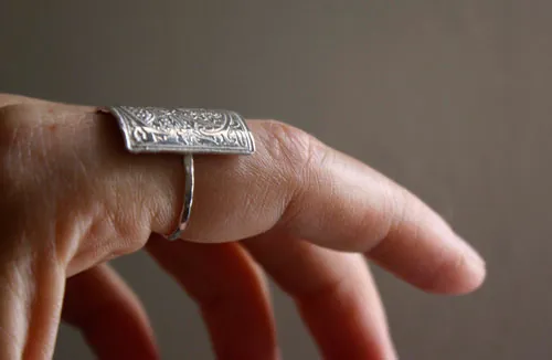 Medieval initial, Middle Ages style illuminated letter ring in silver