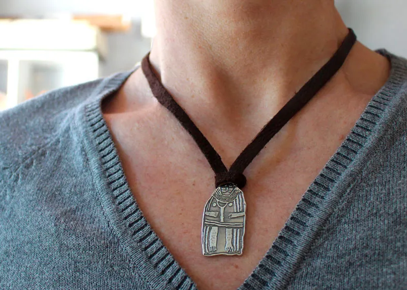 Menhir of the lady of Saint-Sernin, Neolithic female stele necklace in silver