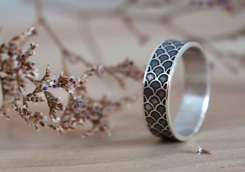 Mermaid, fish scale ring in sterling silver