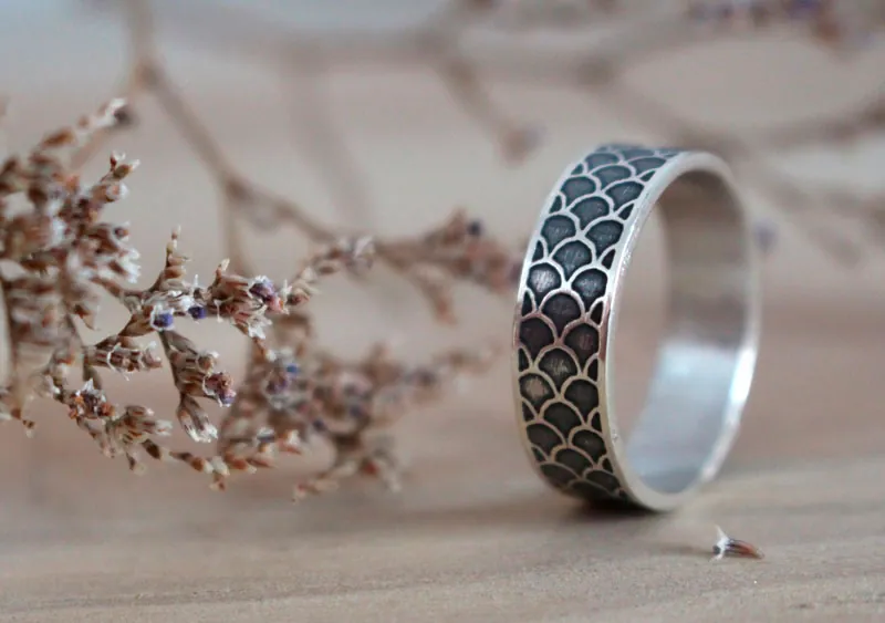 Mermaid, fish scale ring in sterling silver