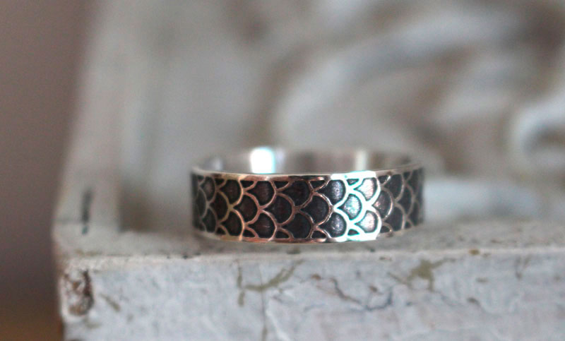 Mermaid, fish scale ring in sterling silver