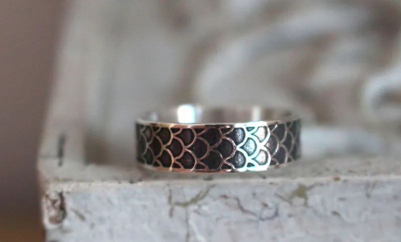 Mermaid, fish scale ring in sterling silver