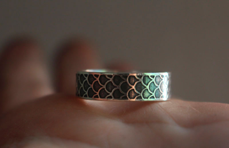 Mermaid, fish scale ring in sterling silver