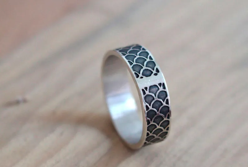 Mermaid, fish scale ring in sterling silver