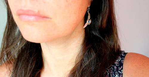 Messages of the dawn, eagle earrings in silver and blue zircon