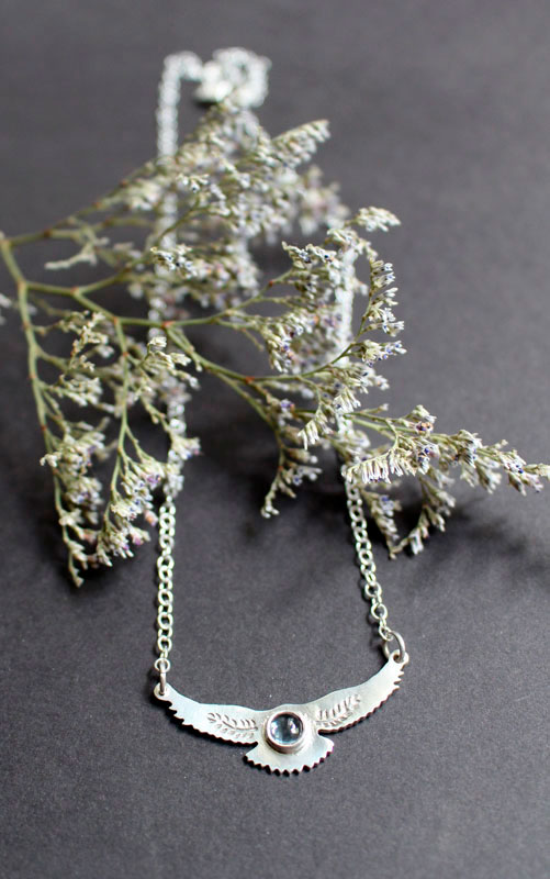 Messenger of the dawn, Native American eagle necklace in silver and spinel