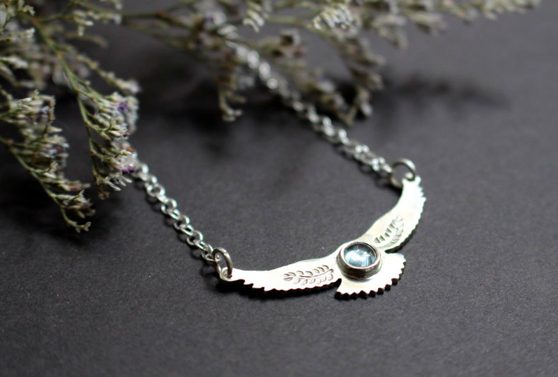 Messenger of the dawn, Native American eagle necklace in silver and spinel