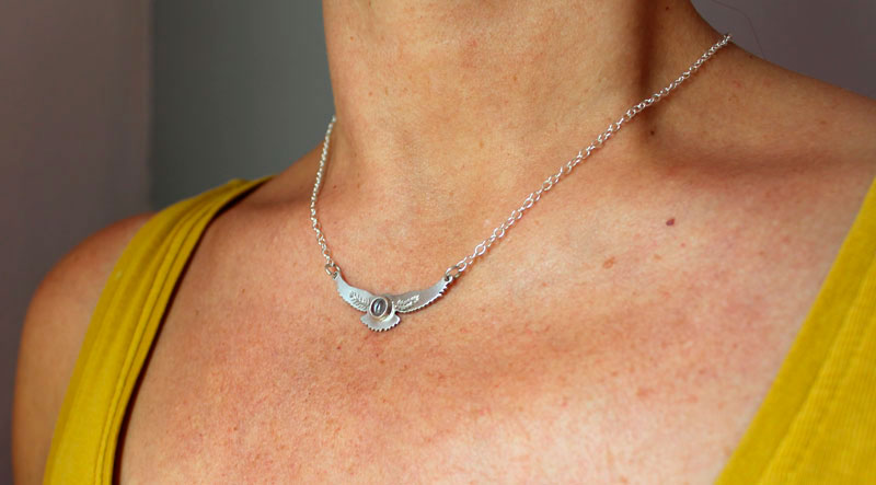 Messenger of the dawn, Native American eagle necklace in silver and spinel