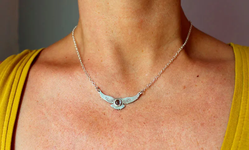 Messenger of the dawn, Native American eagle necklace in silver and spinel