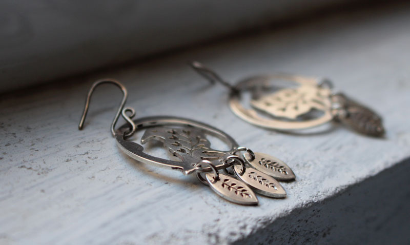 Messenger of the soul, plant raven earrings in sterling silver
