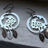 Messenger of the soul, plant raven earrings in sterling silver
