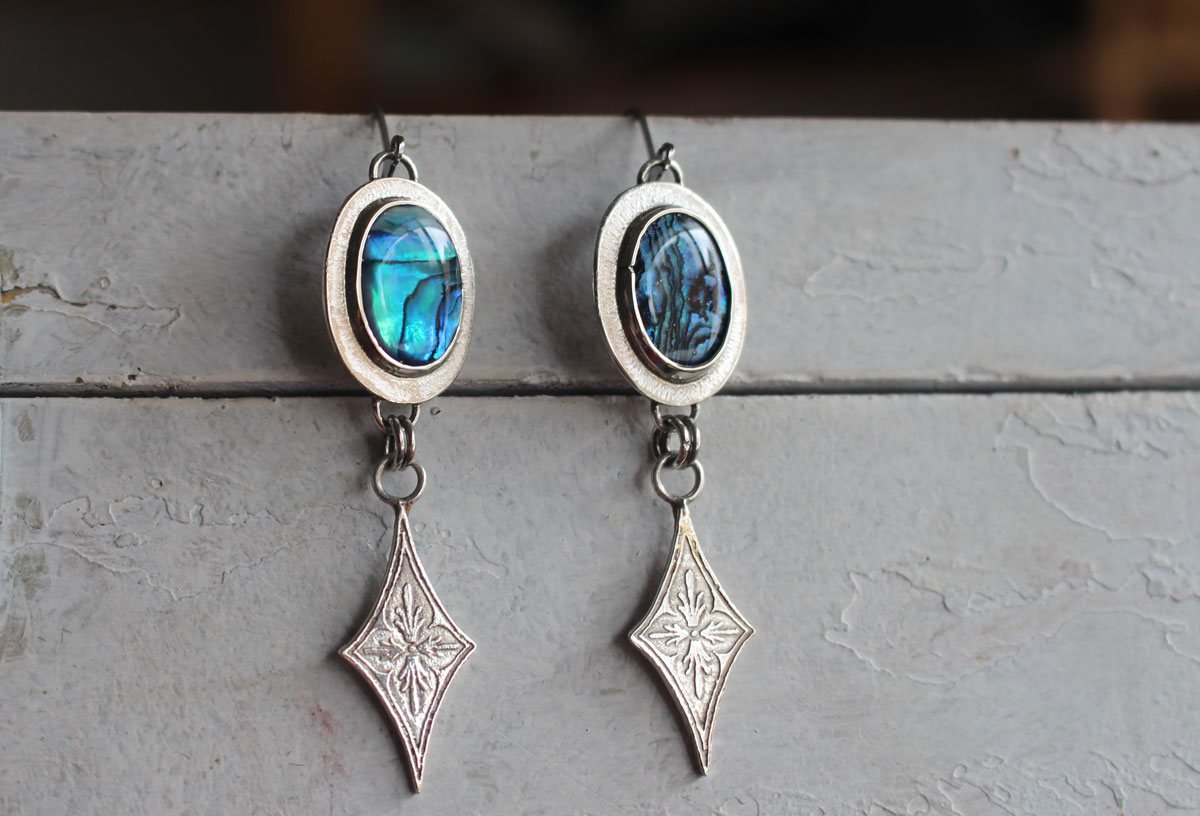 Milky Way, star earrings in silver and paua