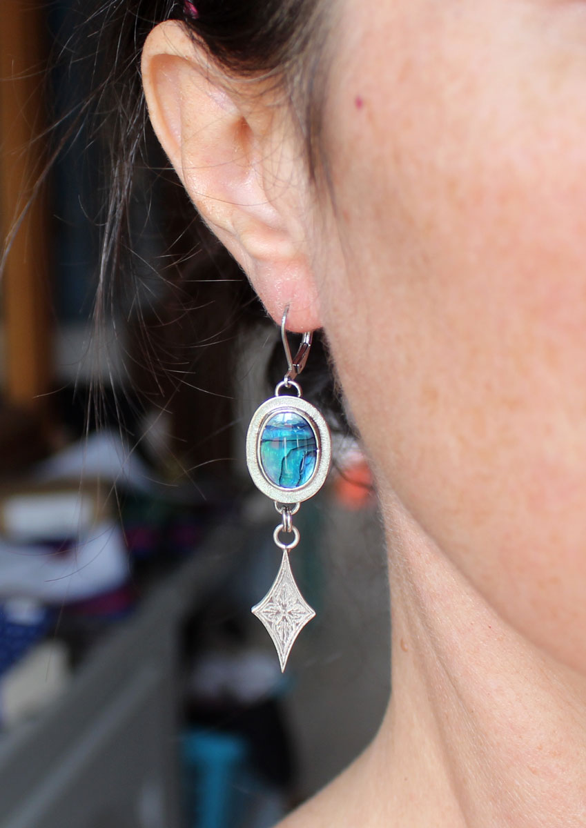 Milky Way, star earrings in silver and paua