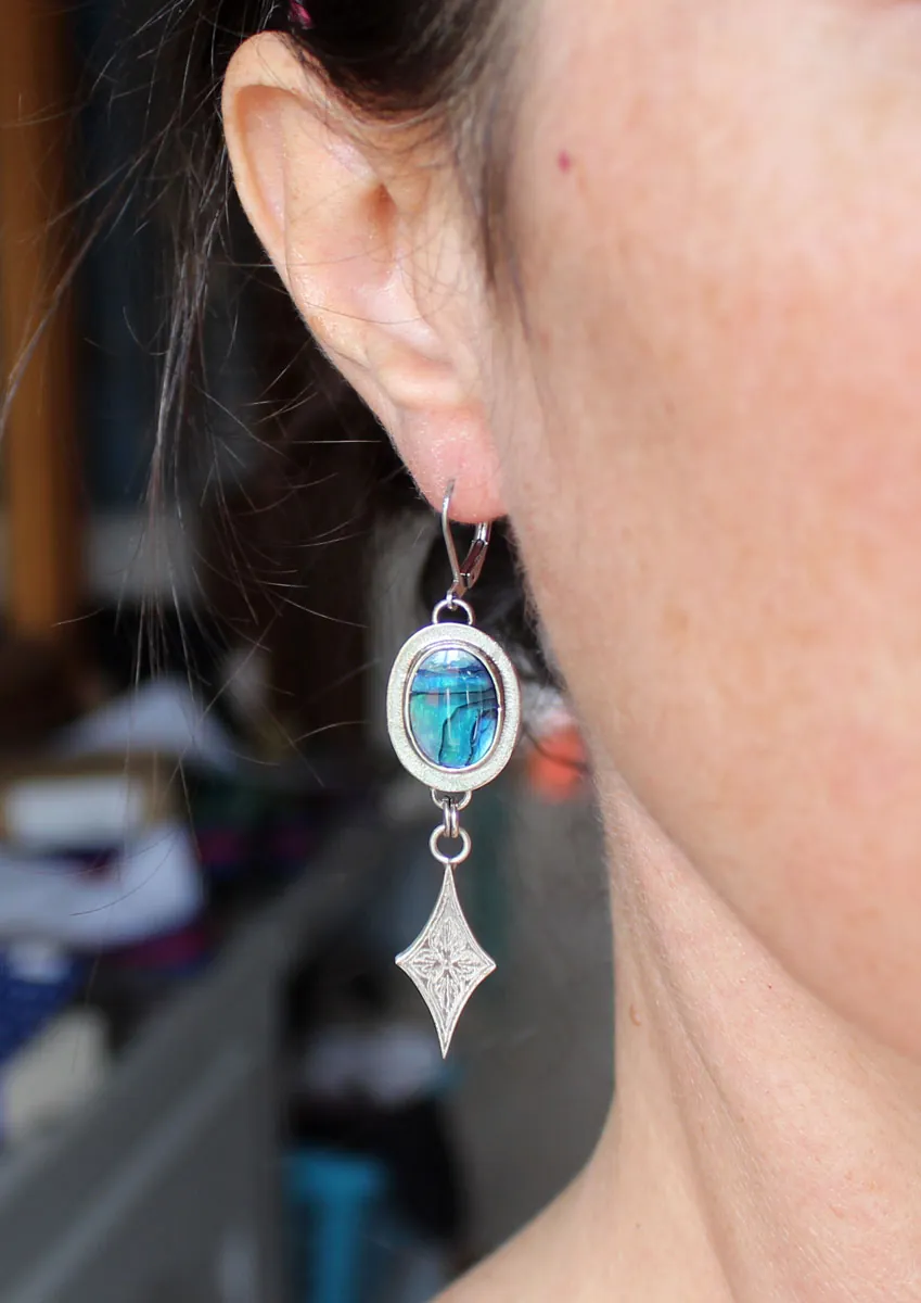 Milky Way, star earrings in silver and paua