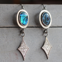 Milky Way, star earrings in silver and paua