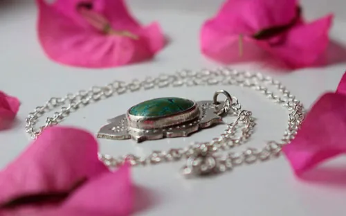 Milli, Indian necklace in sterling silver and turquoise