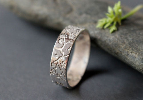 Misao, Japanese cherry blossom branch ring in silver