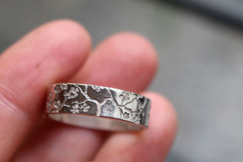 Misao, Japanese cherry blossom branch ring in silver