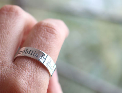 Mobilis In Mobile, quote from twenty thousand leagues Under the sea ring in silver