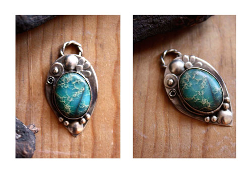 Monsoon, duality of nature pendant in silver and serpentine
