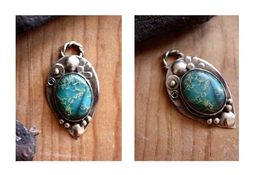 Monsoon, duality of nature pendant in silver and serpentine