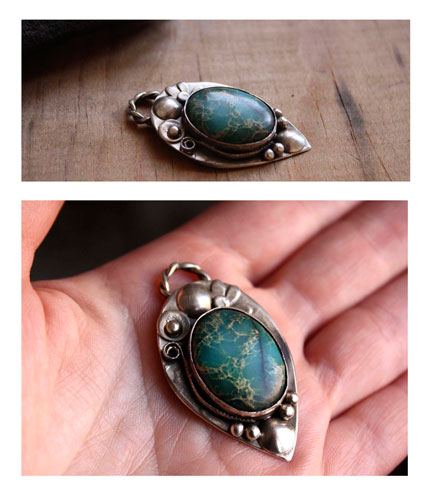 Monsoon, duality of nature pendant in silver and serpentine