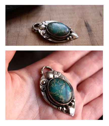 Monsoon, duality of nature pendant in silver and serpentine