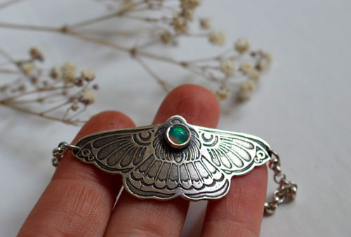 Moon moth, night beauty bracelet in silver and opal
