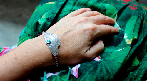 Moon moth, night beauty bracelet in silver and opal
