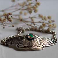 Moon moth, night beauty bracelet in silver and opal