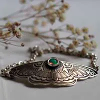 Moon moth, night beauty bracelet in silver and opal