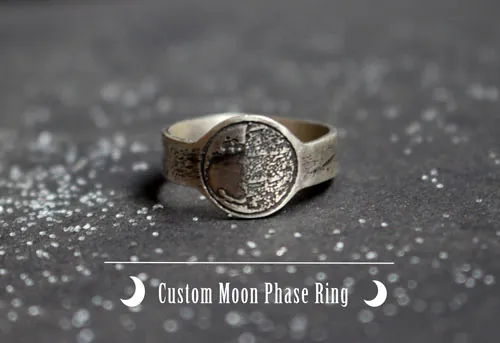 Moon phase, customizable lunar ring in sterling silver