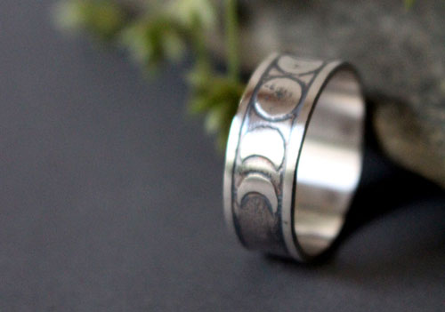 Moon phases, night star ring in sterling silver