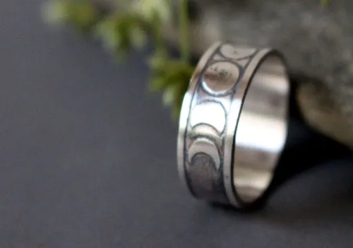 Moon phases, night star ring in sterling silver