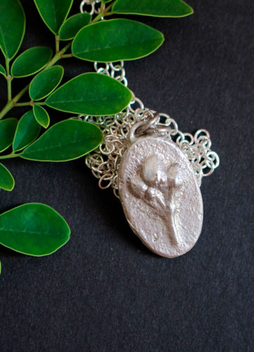 Moringa, baroque botanical cameo necklace in sterling silver