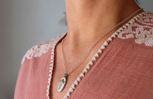 Moringa, baroque botanical cameo necklace in sterling silver