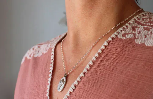 Moringa, baroque botanical cameo necklace in sterling silver