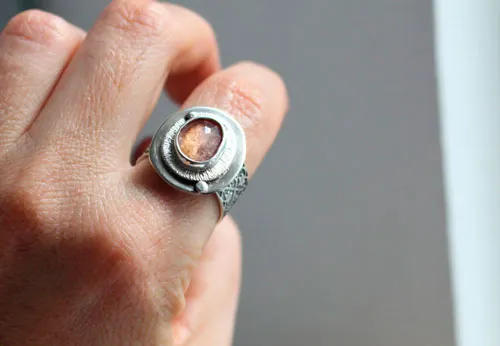 Morning dew, nature’s awakening ring in silver and pink sapphire