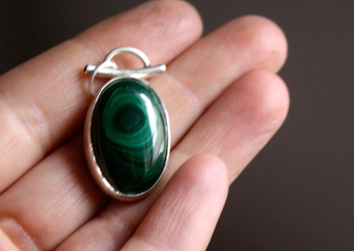 Moss, forest sanctuary pendant in silver and malachite