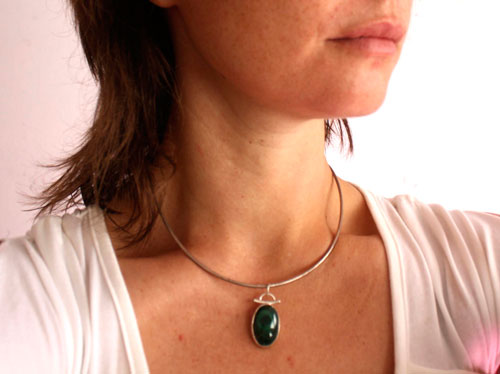 Moss, forest sanctuary pendant in silver and malachite